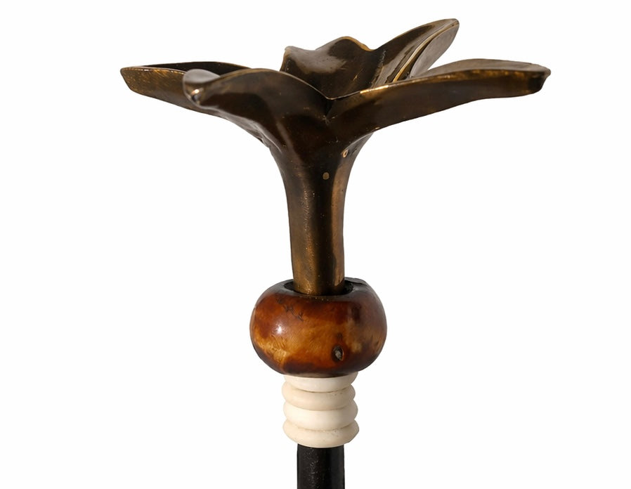Tribe in Bloom No. 4 Handmade Iron Candlestick with Brass Flower and Amber Bead