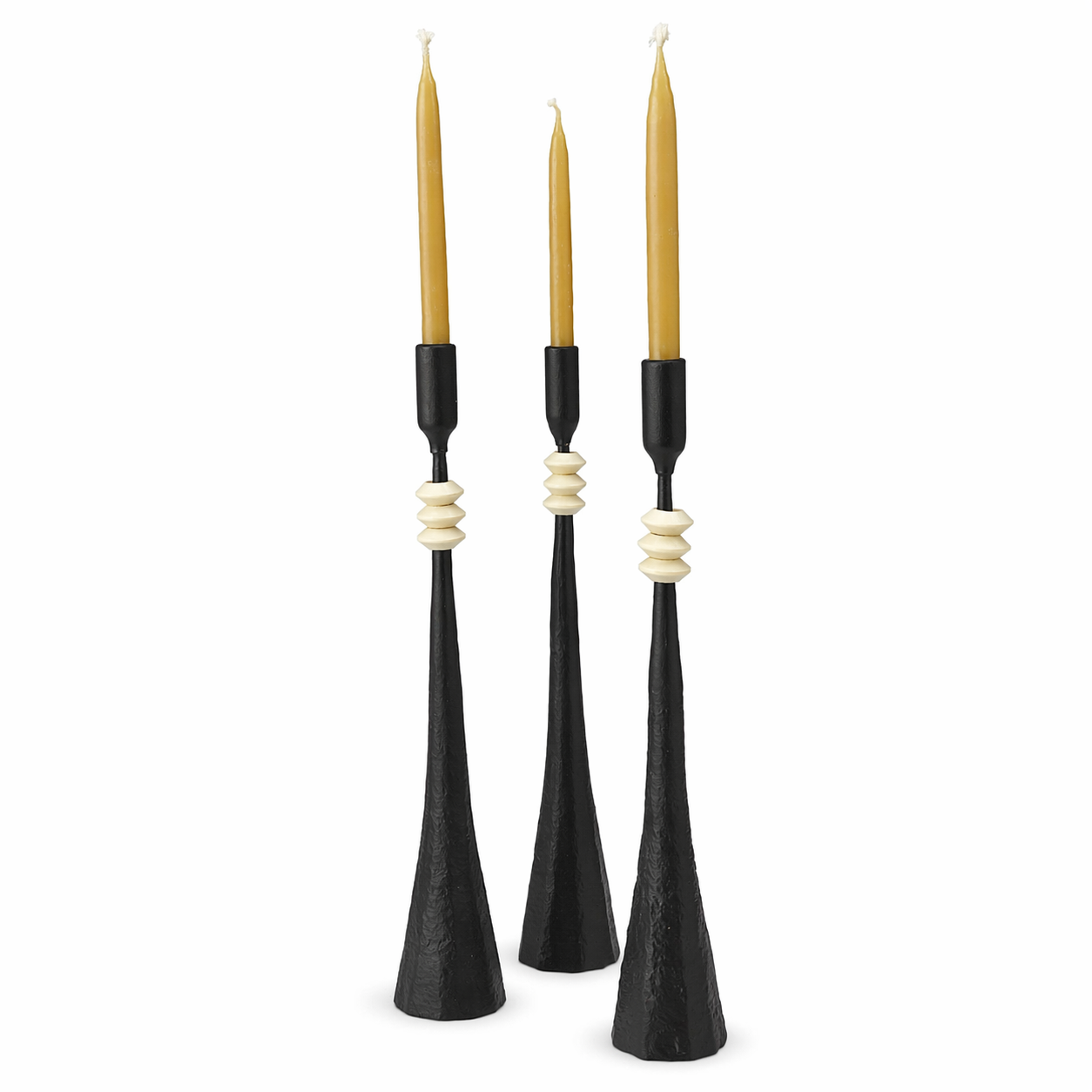 Southern Tribe #4 Candlestick | Hand-Forged Iron with Sculpted White Geometric Forms