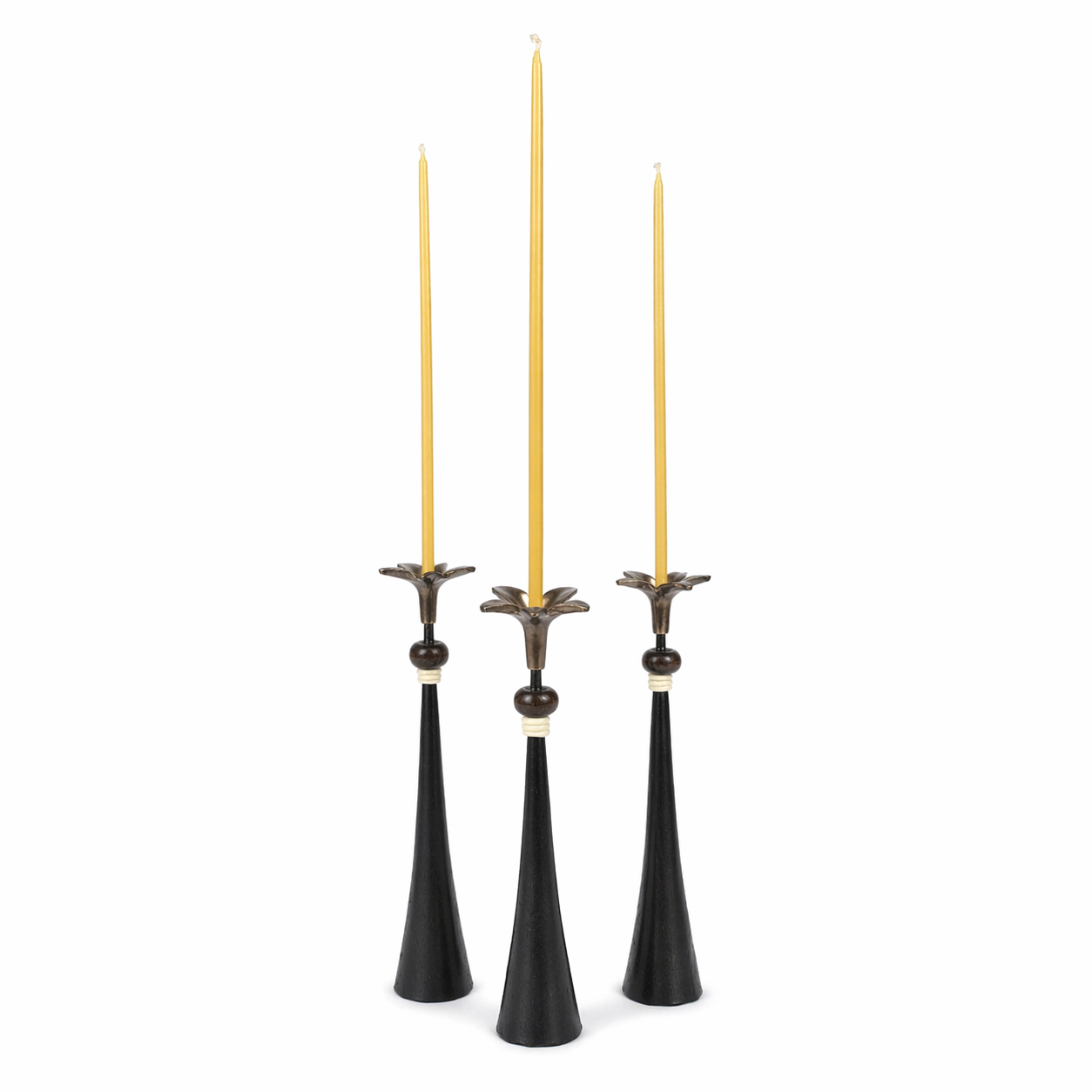 Tribe in Bloom No. 4 Handmade Iron Candlestick with Brass Flower and Amber Bead
