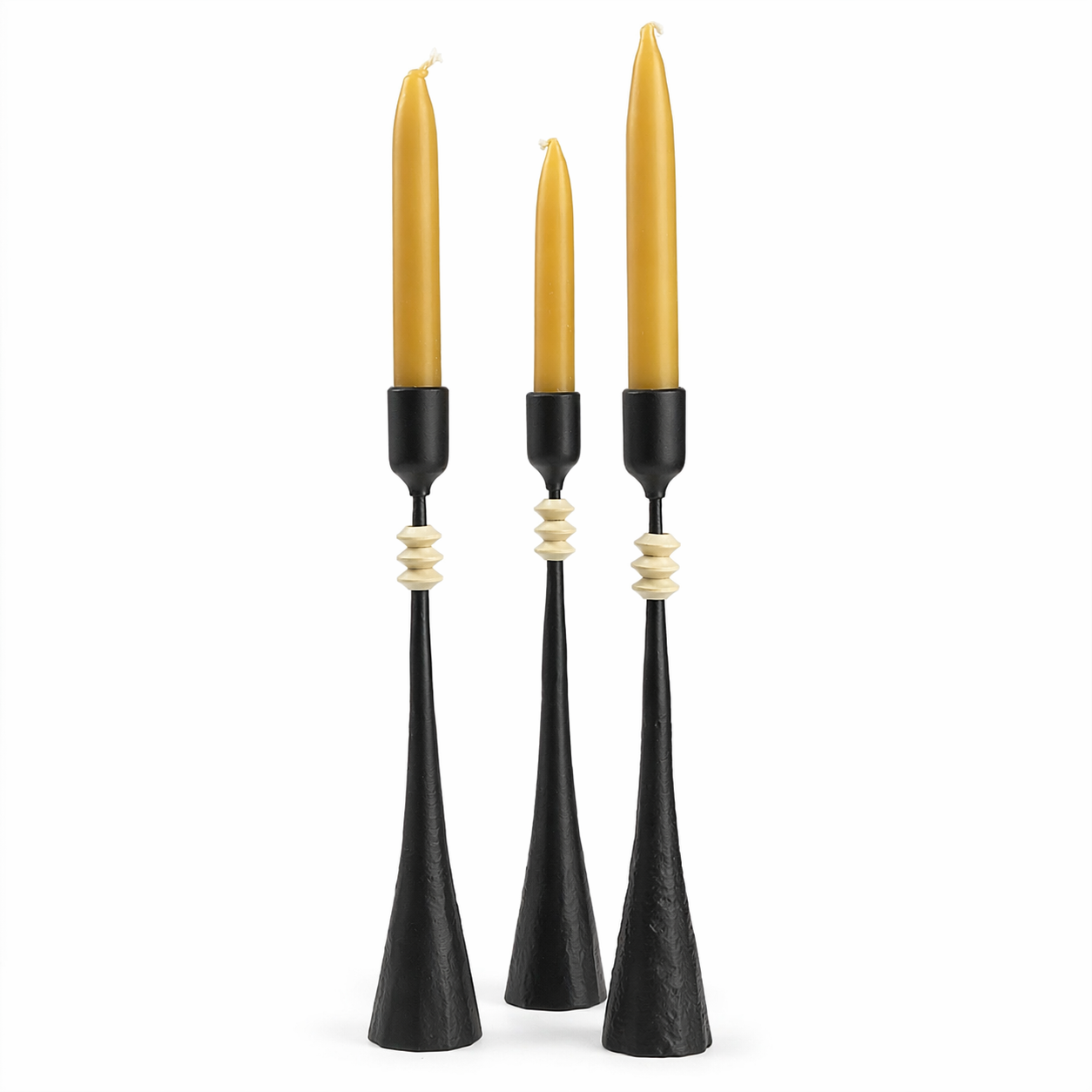 Southern Tribe #4 Candlestick | Hand-Forged Iron with Sculpted White Geometric Forms