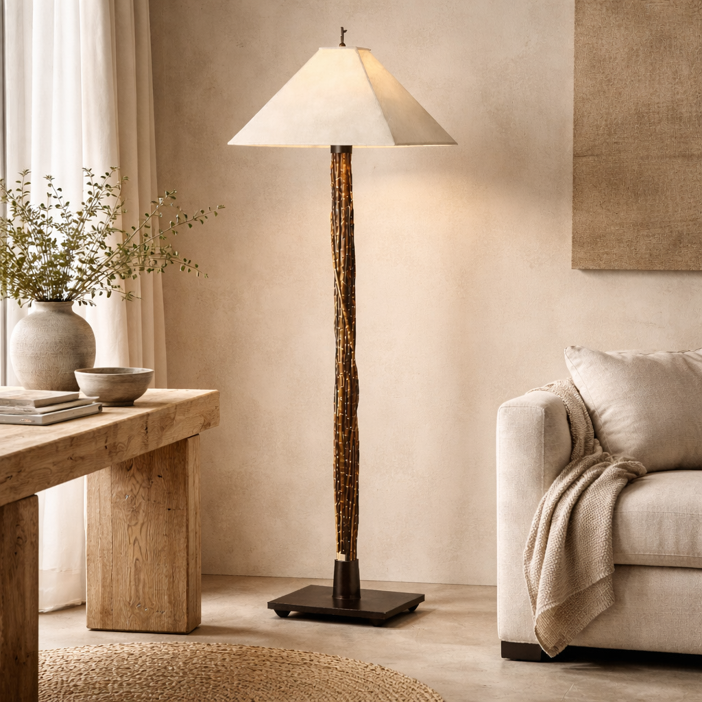 Red Cedar Floor Lamp — Sculptural Natural Form (59”)