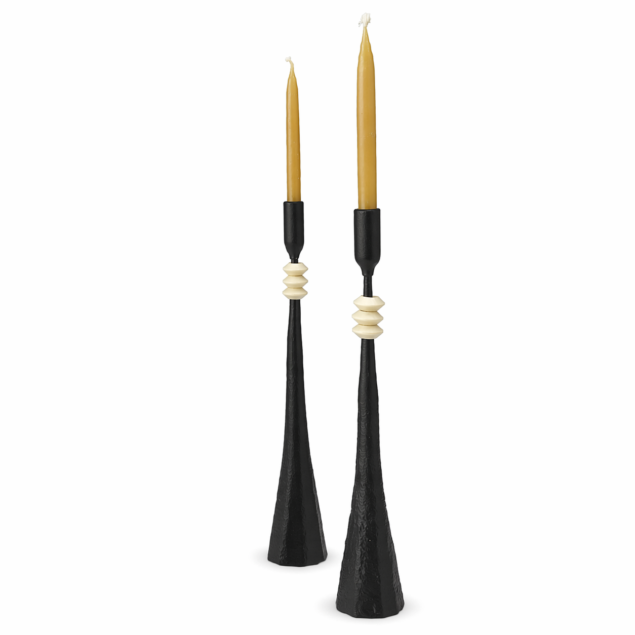Southern Tribe #4 Candlestick | Hand-Forged Iron with Sculpted White Geometric Forms