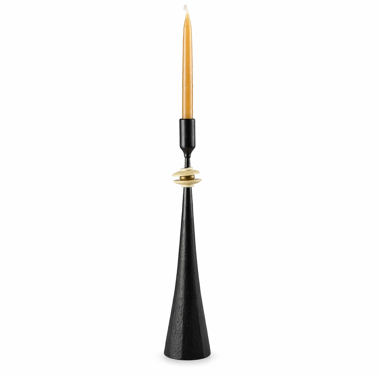 Northern Tribe #10 Candlestick | Hand-Forged Iron with Sculptural White & Brass Accents