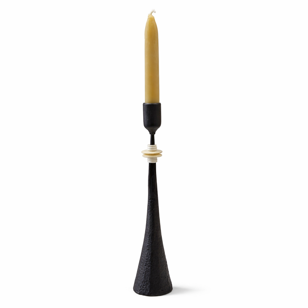 Southern Tribe #1 Candlestick | Hand-Forged Iron with Organic White Sculptural Rings