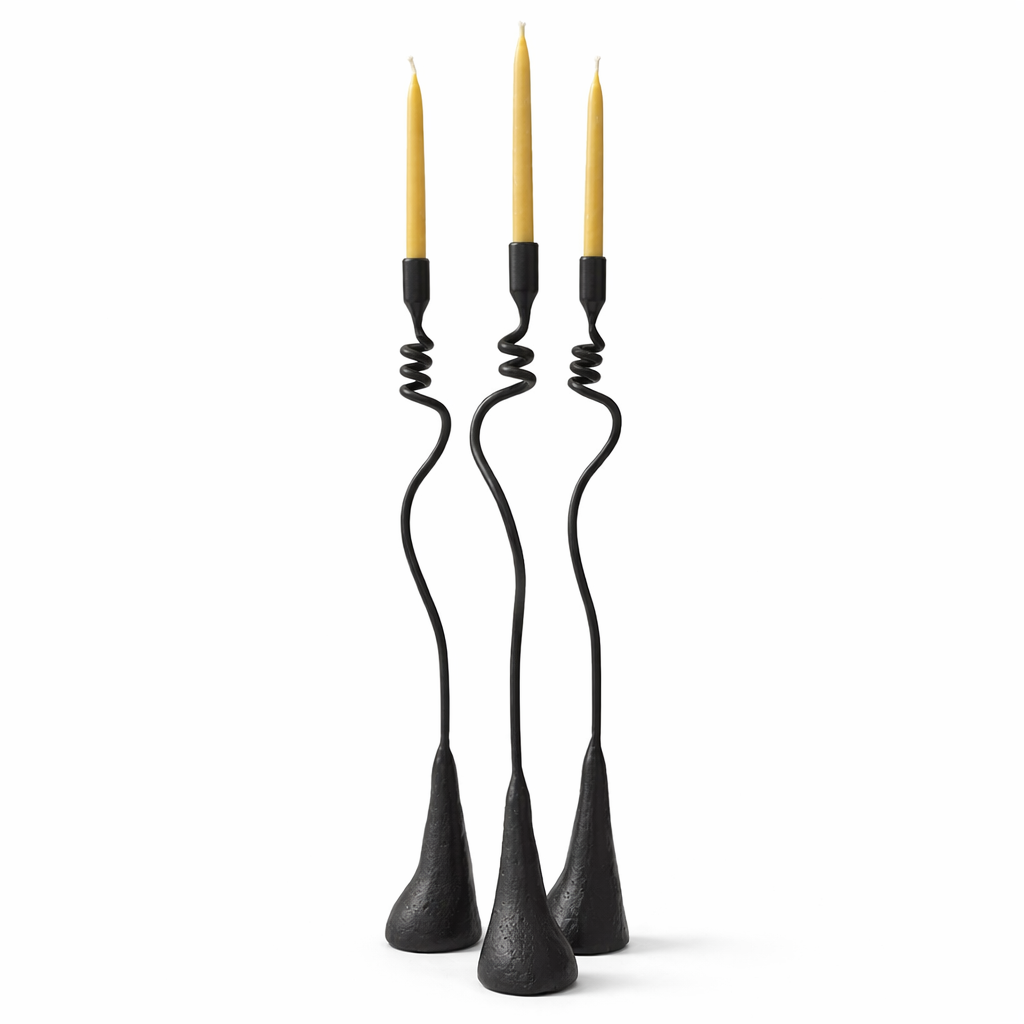 Cats and Jasmine Candlestick — Handmade Iron Candleholder (20”)