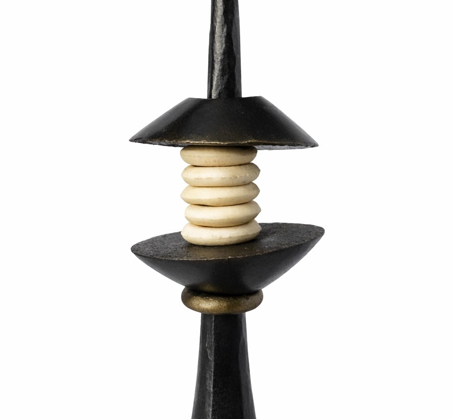 Northern Tribe #5 Candlestick | Hand-Forged Iron Candle Holder with African White Rings