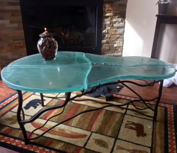 Organic Form Coffee Table – Sculptural Glass & Iron