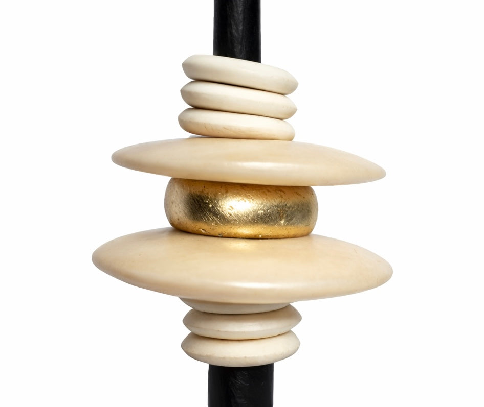 Northern Tribe #9 Candlestick | Hand-Forged Iron with Sculptural White & Brass Rings
