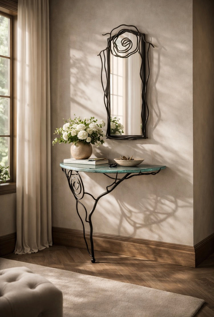 Spiral Mirror Frame – Hand-Forged Iron Sculptural Mirror