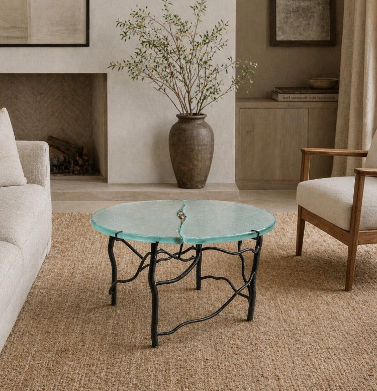 Full Moon Coffee Table | Sculptural Iron & Kiln-Formed Glass Table