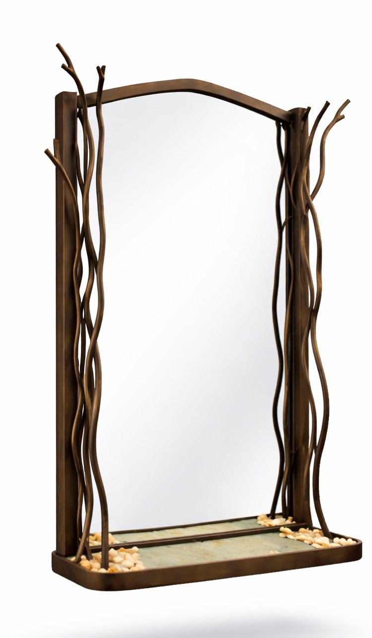 Little Shoots Mirror Frame with Tray – Hand-Forged Iron Wall Mirror