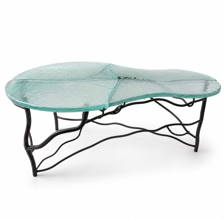 Organic Form Coffee Table – Sculptural Glass & Iron