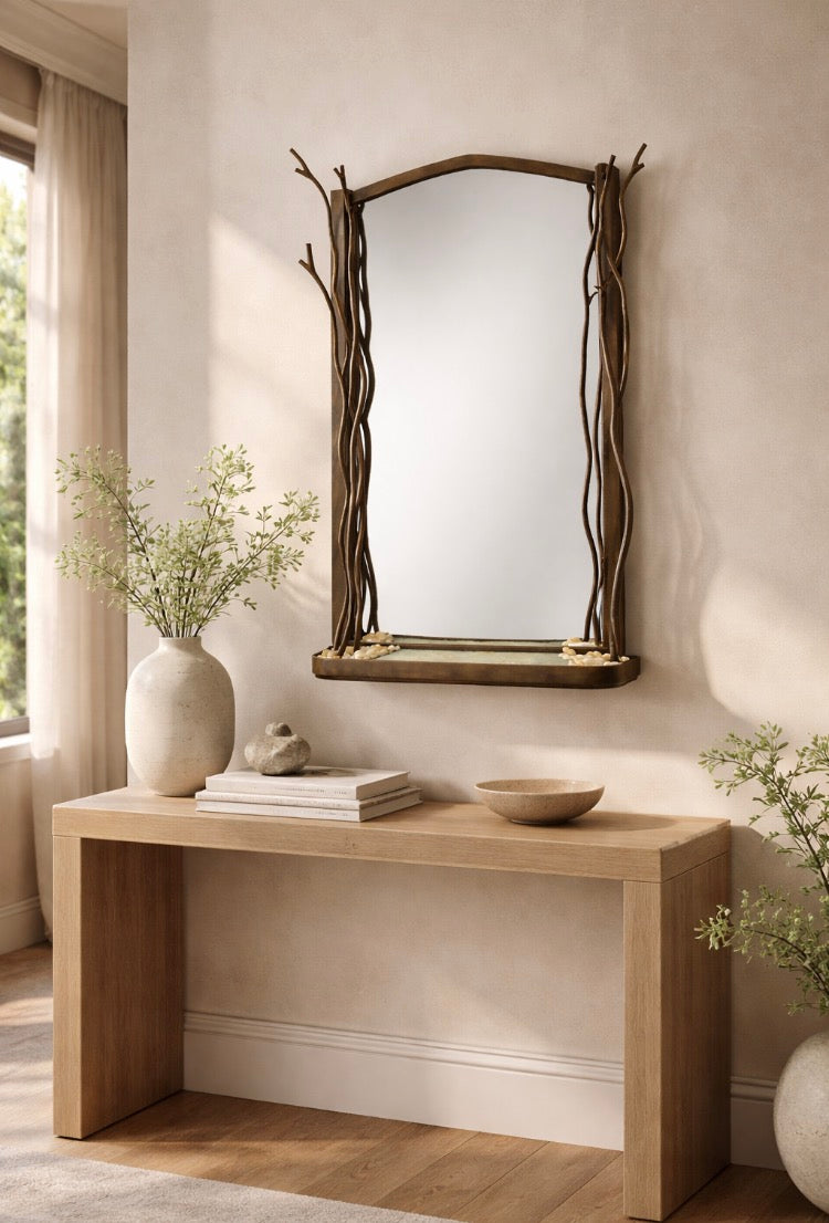 Little Shoots Mirror Frame with Tray – Hand-Forged Iron Wall Mirror